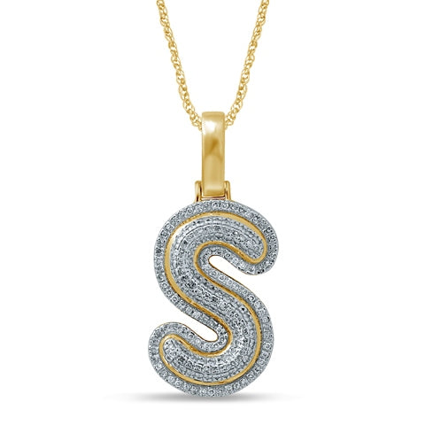 10K Yellow Gold Diamond Bubble Letter Charm