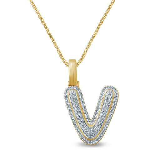 10K Yellow Gold Diamond Bubble Letter Charm