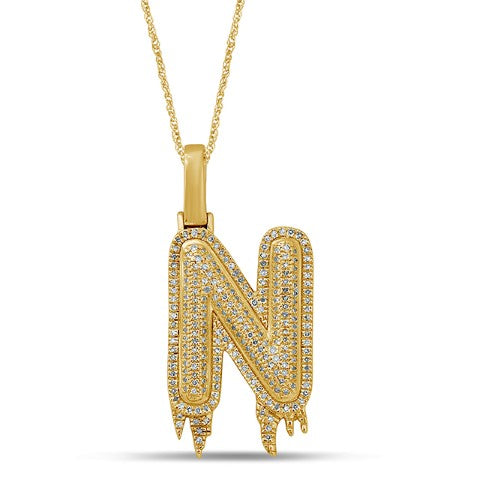 10K Yellow Gold 0.37-0.52 Cttw Diamond Drip bubble Initial "N" Charm