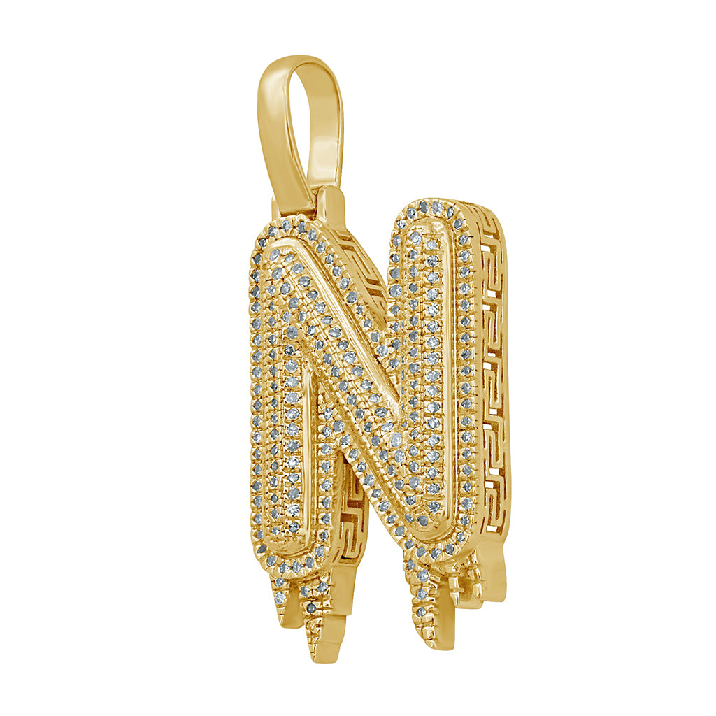 10K Yellow Gold 0.37-0.52 Cttw Diamond Drip bubble Initial "N" Charm