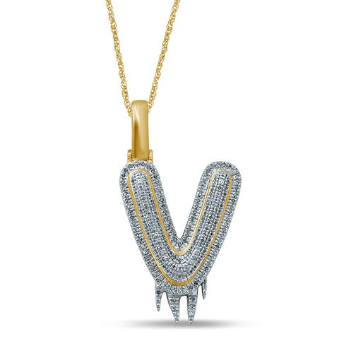 10K Yellow Gold 0.27 -0.41 Cttw Diamond Drip bubble Initial "V" Charm
