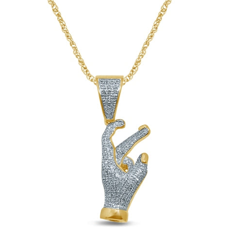 10K Yellow Gold 0.31-0.35 Cttw Diamond "Finger Cross" Charm