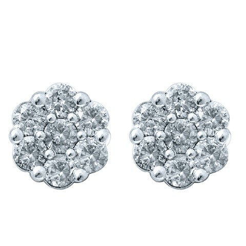 10K White Gold 1.25-1.31 Cttw Diamond Flower Earring