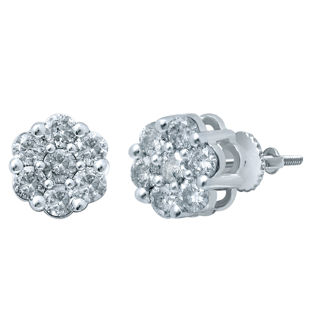 10K White Gold 1.25-1.31 Cttw Diamond Flower Earring