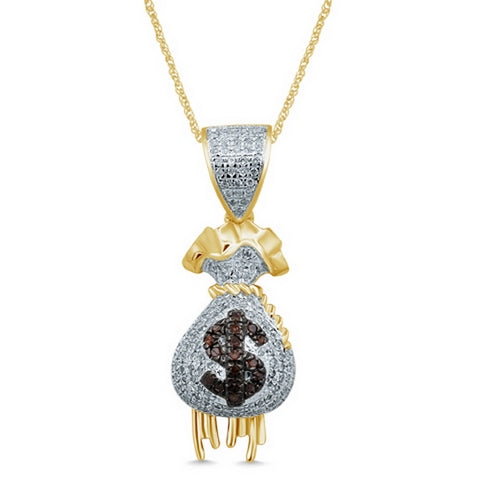 10K Yellow Gold 0.39-0.43 Cttw Diamond Money Bags Pendant Drip