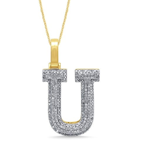 10K Yellow Or White Gold Diamond Micropave Initial Charm