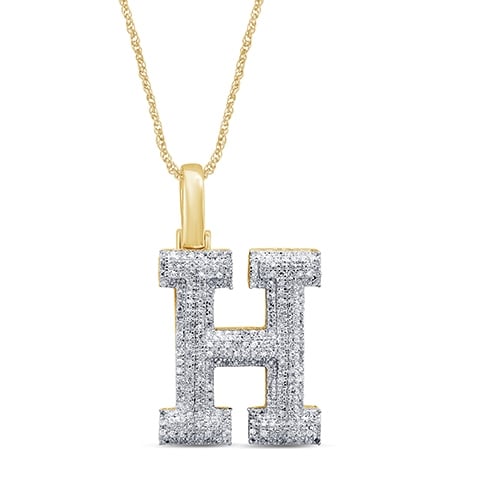 10K Yellow Or White Gold Diamond Micropave Initial Charm