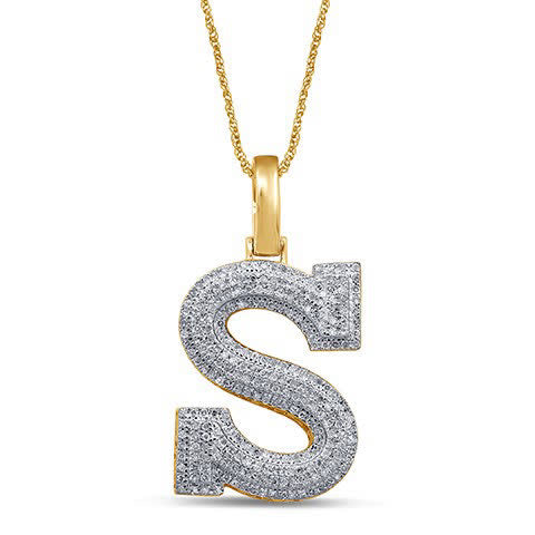 10K Yellow Or White Gold Diamond Micropave Initial Charm