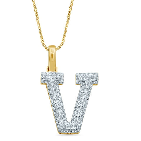 10K Yellow Or White Gold Diamond Micropave Initial Charm