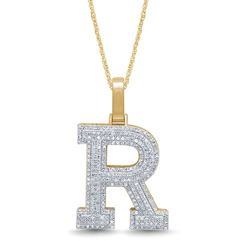10K Yellow Or White Gold Diamond Micropave Initial Charm