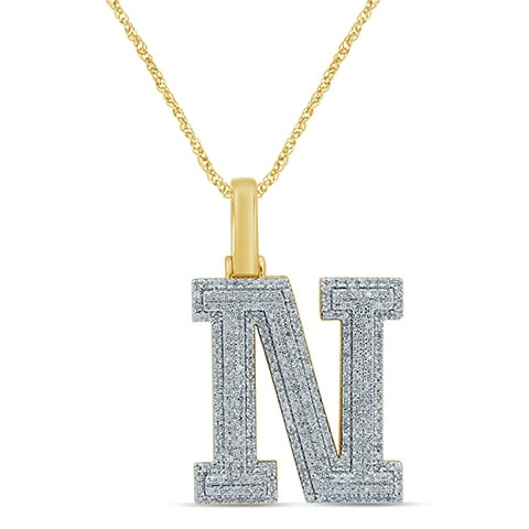 10K Yellow Or White Gold Diamond Micropave Initial Charm