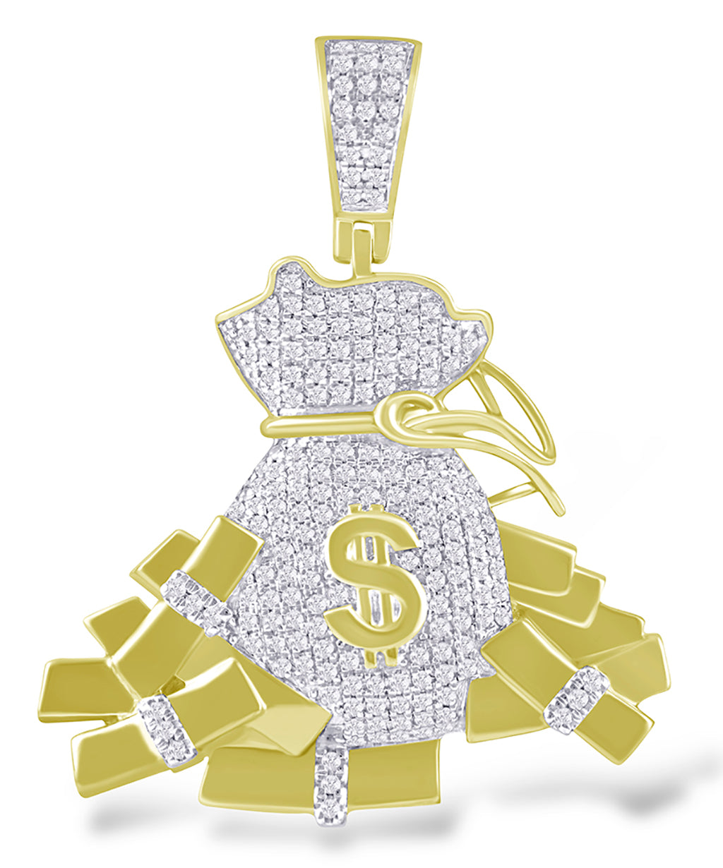 10K Yellow Gold 0.95-1.00 Cttw Diamond Money Bags Pendant