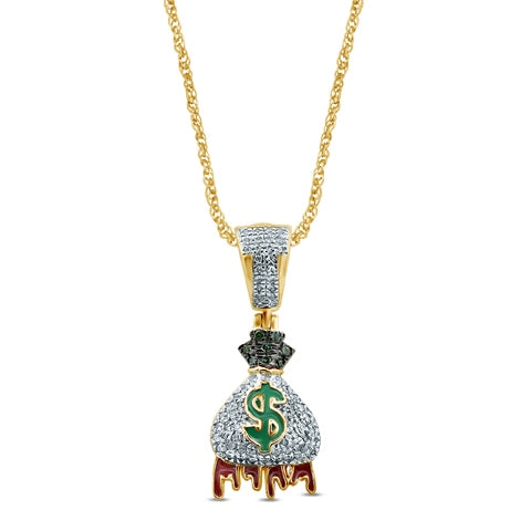 10K Yellow Gold 0.19-0.21 Cttw Diamond Money Bags Pendant Drip