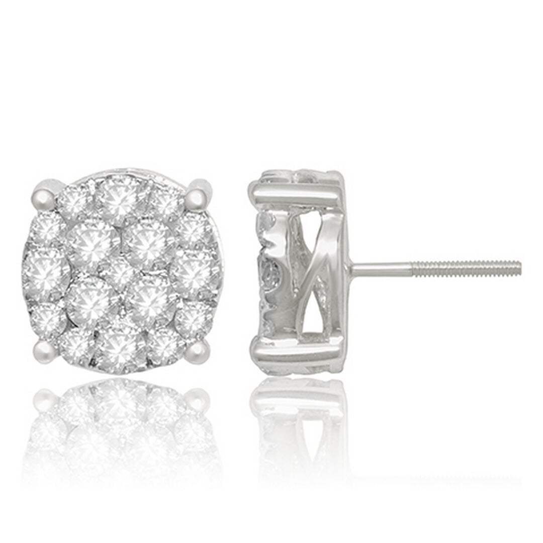 10K White Gold 2.00-2.12 Cttw Diamond Super Flower Earring
