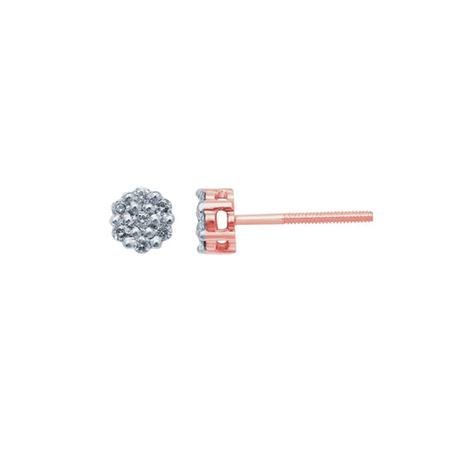 10K Rose Gold 0.10- 0.12  Cttw Diamond Flower Earring