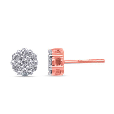 10K Rose Gold 0.31-0.36 Cttw Diamond Flower Earring