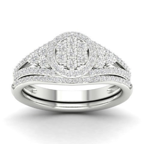 10K White Gold 0.33 Cttw Diamond Round Bridal Set Ring