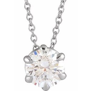 14K White Gold Round 5.9Mm G-H I1 3/4 Ct Natural Diamond Solitaire Necklace, Length: 18 In