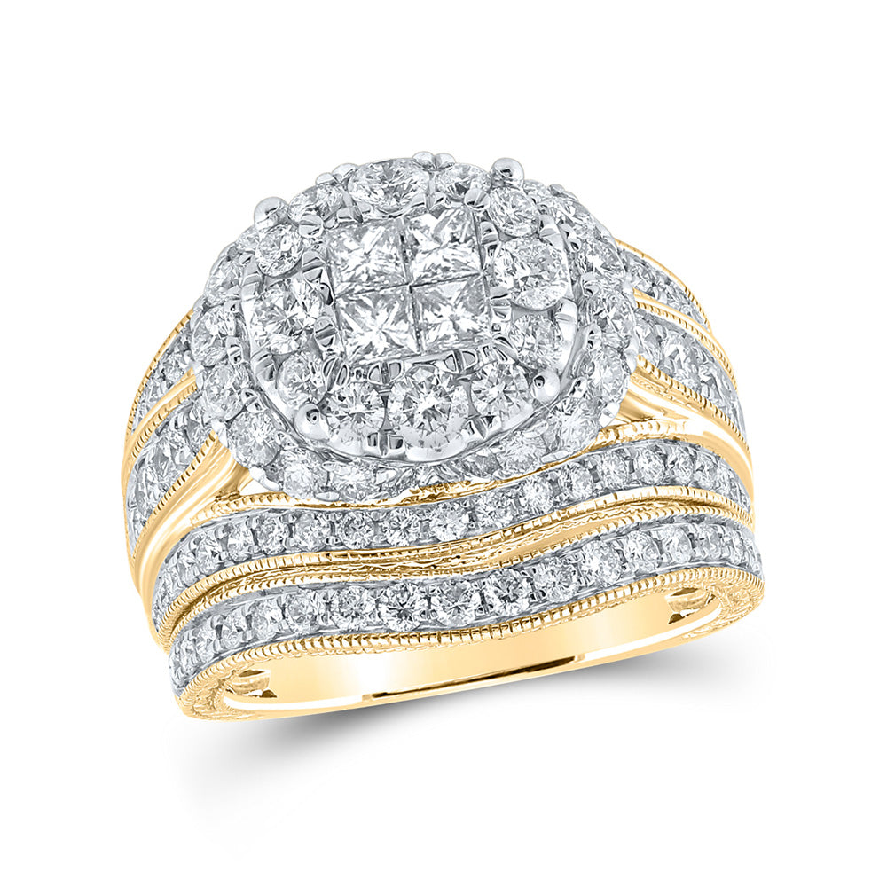 14K Yellow Gold Princess Diamond Bridal Wedding Ring Band Set 2-1/2 Cttw, Womens Size: 5-10
