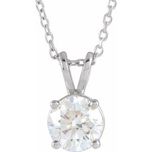 14K White Gold Round 6.5Mm F+ Vs 1 Ct Lab-Grown Diamond Solitaire Necklace, Length: 18 In