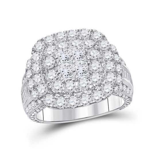 14K White Gold Princess Diamond Cluster Bridal Wedding Engagement Ring 3-1/2 Cttw, Womens Size: 5-10