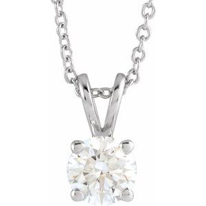 14K White Gold Round 5.2Mm F+ Vs 5/8 Ct Lab-Grown Diamond Solitaire Necklace, Length: 18 In