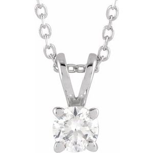 14K White Gold Round 4Mm F+ Vs 1/4 Ct Lab-Grown Diamond Solitaire Necklace, Length: 18 In