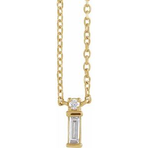 14K Yellow Gold Straight Baguette 4 X 1.5Mm G-H Si2-Si3 .07 Ctw Natural Diamond Necklace, Length: 18 In