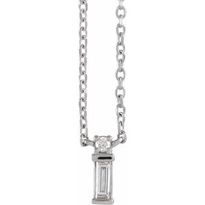 14K White Gold Straight Baguette 4 X 1.5Mm G-H Si2-Si3 .07 Ctw Natural Diamond Necklace, Length: 18 In