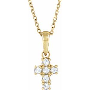14K Yellow Gold Round 2Mm Ghi Vs/Si1 1/6 Ctw Natural Diamond Rosecut Cross Necklace, Length: 18 In