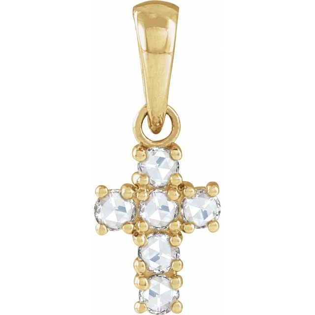 14K Yellow Gold Round  2Mm Vs/Si1, Ghi Polished 1/6 Ctw Natural Diamond Rosecut Cross Pendant