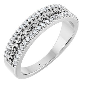 14K White Gold Round 1 Mm Polished 1/6 Ctw Natural Diamond Double Row Anniversary Band Size 7