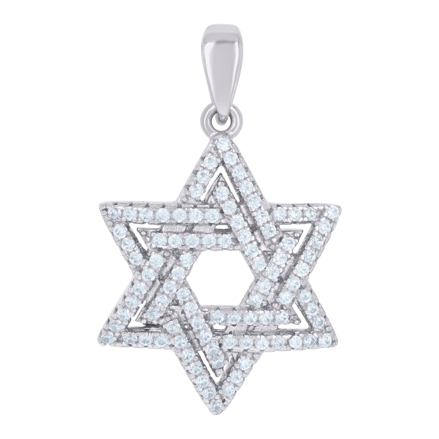 Sterling Silver Mens Cubic-Zirconia Star Of David Symbol Religious Charm Pendant