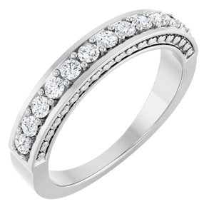 14K White Gold Round 2 Mm Polished 3/8 Ctw Natural Diamond Anniversary Band Size 7