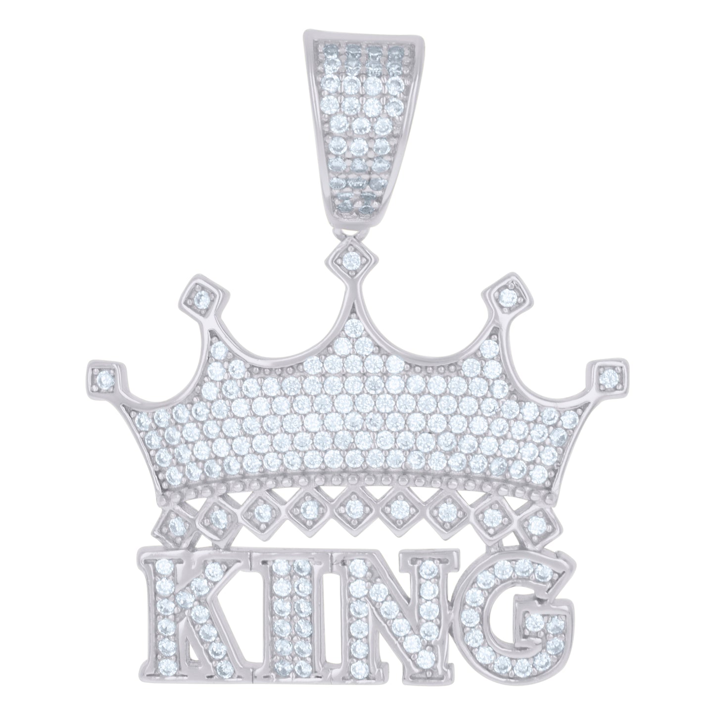 Sterling Silver Mens Cubic-Zirconia King Crown Fashion Charm Pendant