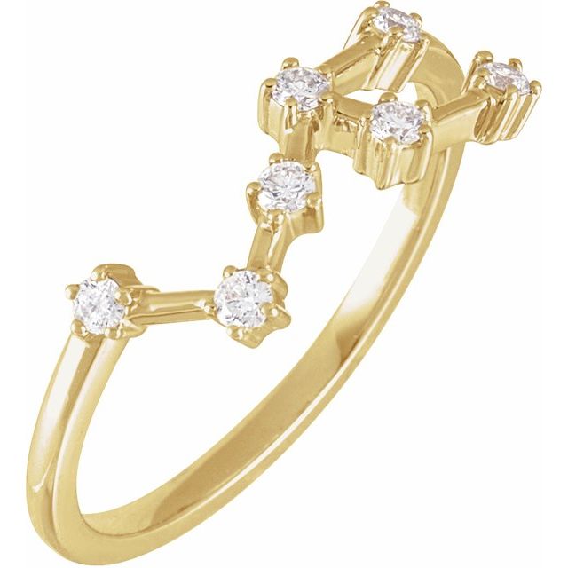 14K Yellow Or White Gold Round I1, H+ Polished Natural Diamond Zodiac Constellation Ring, Size 7