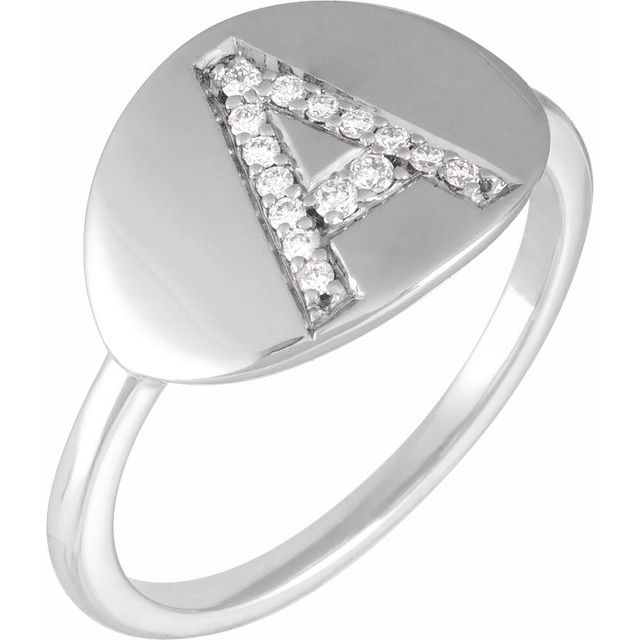 14K Yellow Or White Gold Round I1, H+ Polished Natural Diamond Initial A Signet Ring