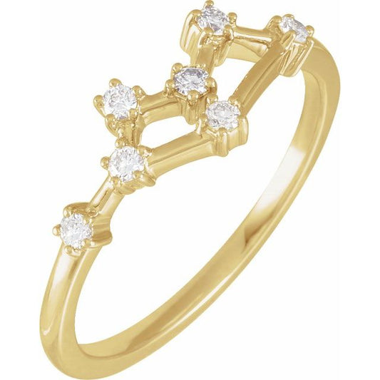 14K Yellow Or White Gold Round I1, H+ Polished Natural Diamond Zodiac Constellation Ring, Size 7