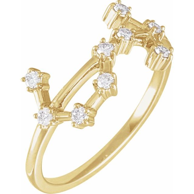 14K Yellow Or White Gold Round I1, H+ Polished Natural Diamond Zodiac Constellation Ring, Size 7