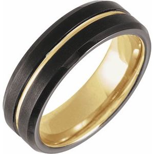 18K Yellow Gold PVD & Black PVD Tungsten 7 mm Grooved Beveled Band