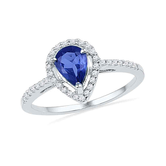 10K White Gold Womens Pear Synthetic Blue Sapphire Teardrop Ring 1 Cttw, Womens Size: 5-10