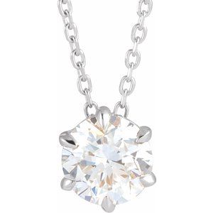 14K White Gold Round 6Mm F+ Vs 7/8 Ct Lab-Grown Diamond Solitaire Necklace, Length: 18 In