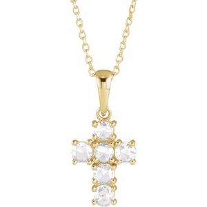 14K Yellow Gold Round 3Mm Ghi Vs/Si1 3/8 Ctw Natural Diamond Rosecut Cross Necklace, Length: 18 In