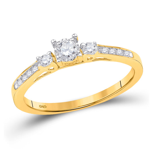 10K Yellow Gold Womens Round Diamond 3-stone Promise Ring 1/6 Cttw, Womens Size: 5-10
