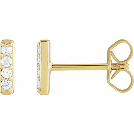 14K Yellow Gold 1.5 Mm Round Friction Back Polished 1/8 Ctw Natural Diamond 4-Stone Bar Earrings