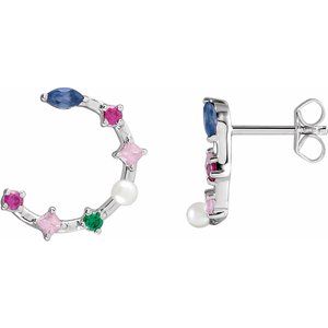 14K White Gold Natural Multi-Gemstone Earrings