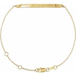 14K Yellow Gold 40 X 3 Mm 6 1/2-7 1/2 In Polished Engravable Skinny Bar Bracelet