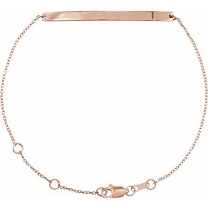 14K Rose Gold 40 X 3 Mm 6 1/2-7 1/2 In Polished Engravable Skinny Bar Bracelet