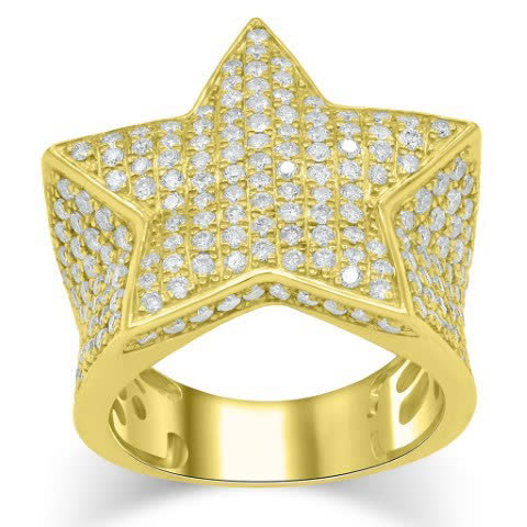 10K Yellow Gold 3.90- 3.95 Cttw Diamond Star of David Mens Ring