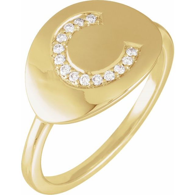 14K Yellow Or White Gold Round I1, H+ Polished Natural Diamond Initial A Signet Ring